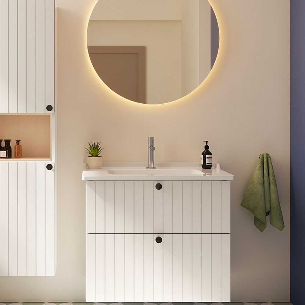 VitrA Bathroom Cabinet Set 81 (W) x 47 (D) cm Matt White with Round Basin
