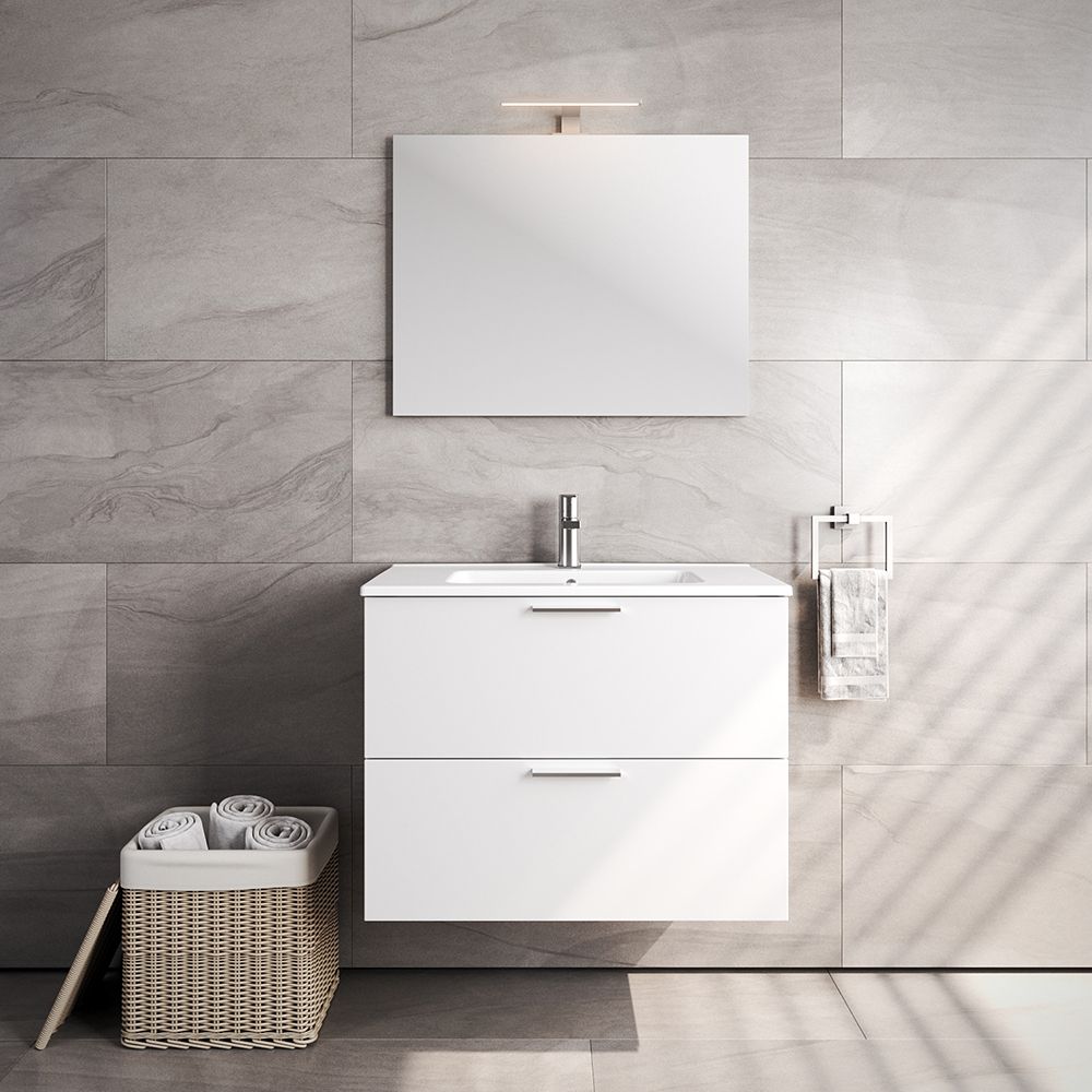 VitrA All-in-One : Glossy White Bathroom Cabinet (79cm), Basin & LED Mirror Set