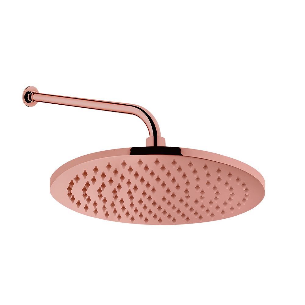 VitrA Metal Wall Mounted Round Rain Head Shower With Arm 25cm Ø - Shiny Copper