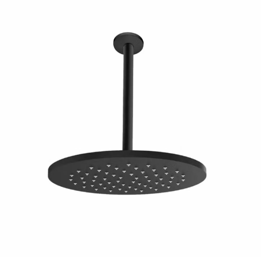 VitrA Metal Ceiling Mounted Round Rain Head Shower With Arm 25cm Ø - Black