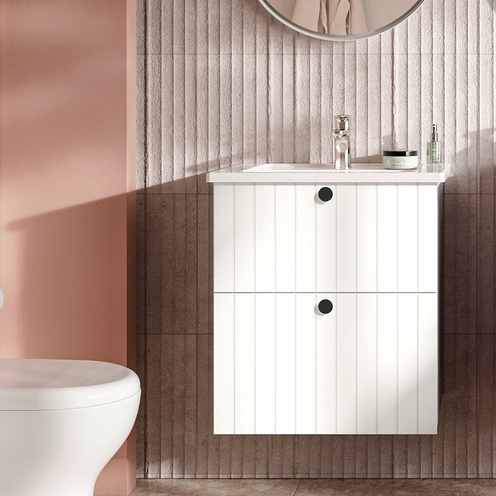 VitrA Bathroom Cabinet Set 61 (W) x 39 (D) cm Matt White with Ceramic Wash Basin