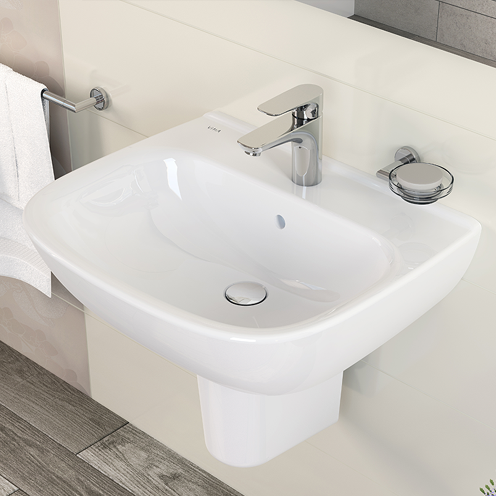 VitrA Wall Mounted Wash Basin 59.5(W)x48(D) cm Incl. Bottle Trap - Glossy White